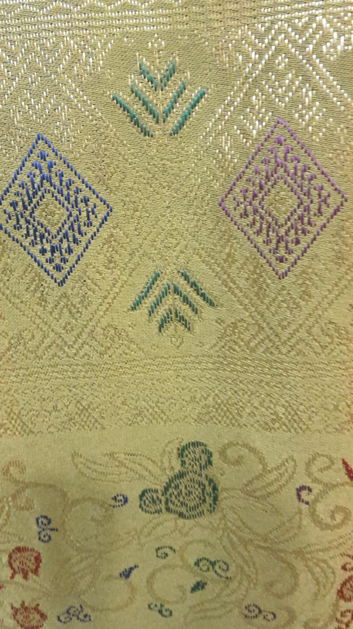 ผ้าถุงตัดสำเร็จผ้าไทยแพรวาทอเครื่อง ลายแพรวากาฬสินธุ์ยกในตัว .ผ้าถุงสำเร็จรูป ผ้าซิ่นตัดสำเร็จแบบเลื่อนตะขอสีเหลือง