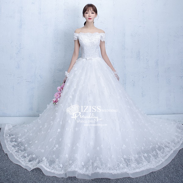 BR293 **พร้อมส่ง**ชุดแต่งงาน&ชุดเจ้าสาวแบบยาวสีขาวเกรดพรีเมี่ยม หรูหราน่ารัก สวยโดดเด่นไม่ซ้ำใคร