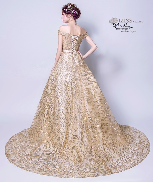 DL042 - **พรีออเดอร์** ชุดราตรี เดรสยาวออกงาน (Night party dresses) ชุดไปงานแต่งงานสวยๆ "ธีมสีทองปักเลื่อม"