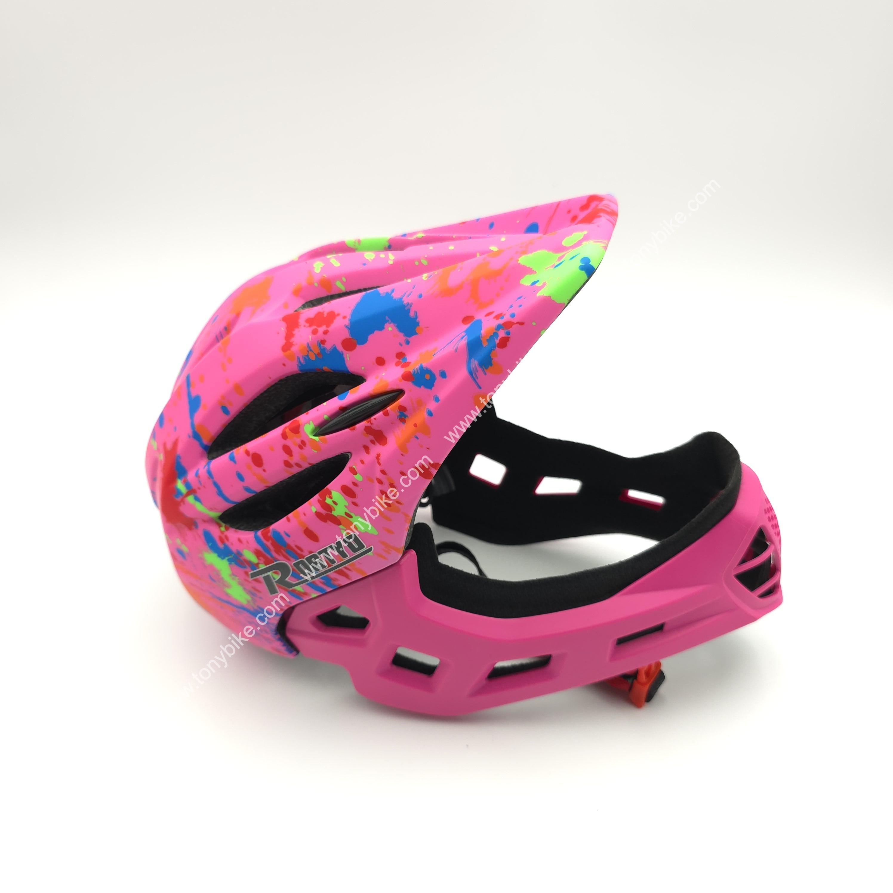 หมวกจักรยานเด็ก เต็มใบ สีชมพู ลายเพ้นท์สี 46-53 ซม.