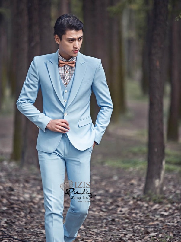 ST025- **พร้อมส่ง**สูทผู้ชายสีฟ้าแขนยาว พร้อมกางเกง ชุดสูทเจ้าบ่าว สูทแฟนซี ถ่ายพรีเวดดิ้ง & ชุดแต่งงานแฟนซี (Fancy wedding dress) สูทผู้ชายสีฟ้า