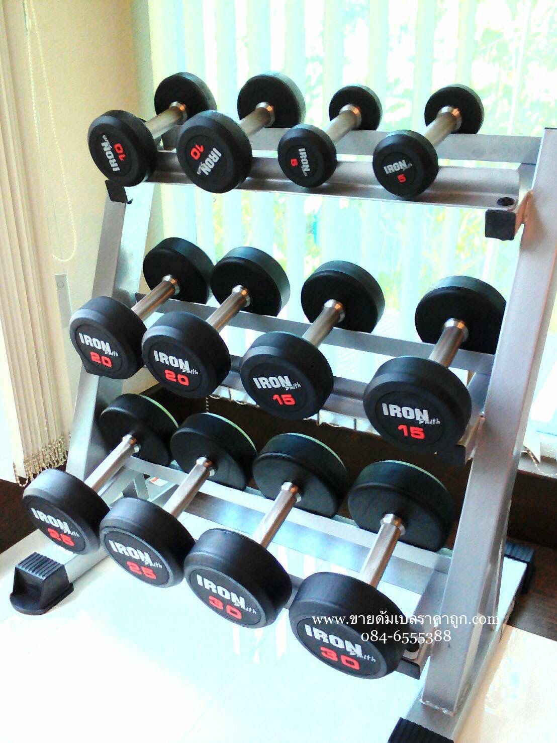 เซทดัมเบล fix หุ้มยาง แบบกลม ขนาด 5 - 30 ปอนด์ พร้อมชั้นวาง