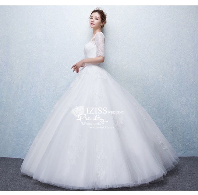 BR126 **พรีออเดอร์**ชุดแต่งงาน&ชุดเจ้าสาวแบบยาวสีขาวเกรดพรีเมี่ยม เปิดไหล่ มีแขน หรูหราน่ารัก สวยโดดเด่นไม่ซ้ำใคร