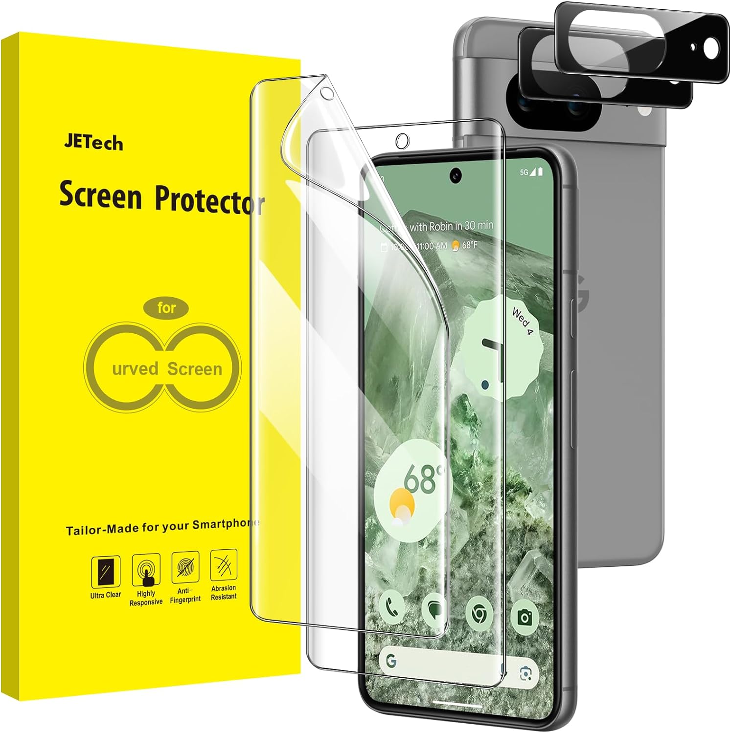 JETech Screen Protector for Google Pixel 8 with Camera Lens Protector, Flexible TPU Film, 2-Pack Each