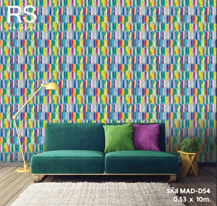 วอลเปเปอร์รูปวาด สีฟ้า ม่วง เหลือง (Pop Art Style) MAD-D54