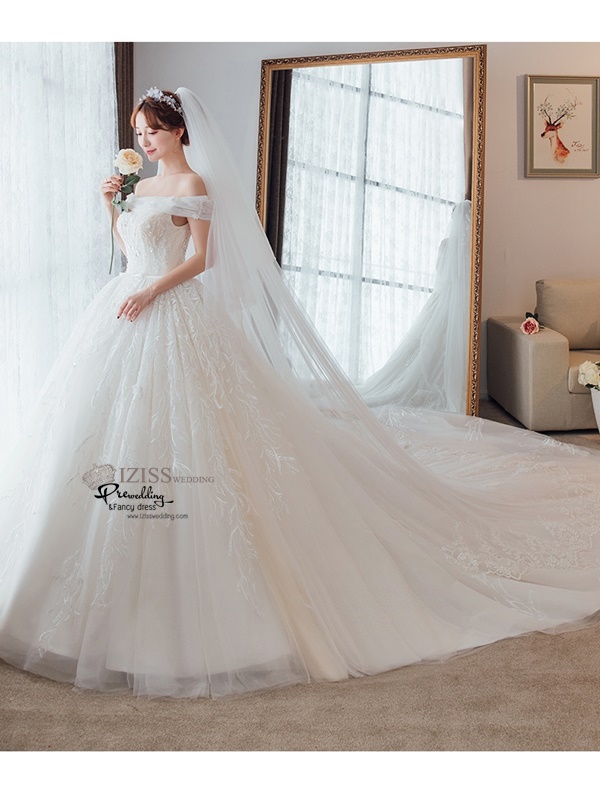 BR346 **พร้อมส่ง**ชุดแต่งงาน&ชุดเจ้าสาวแบบยาวอลังการ สีขาวเกรดพรีเมี่ยม หรูหราน่ารัก สวยโดดเด่นไม่ซ้ำใคร