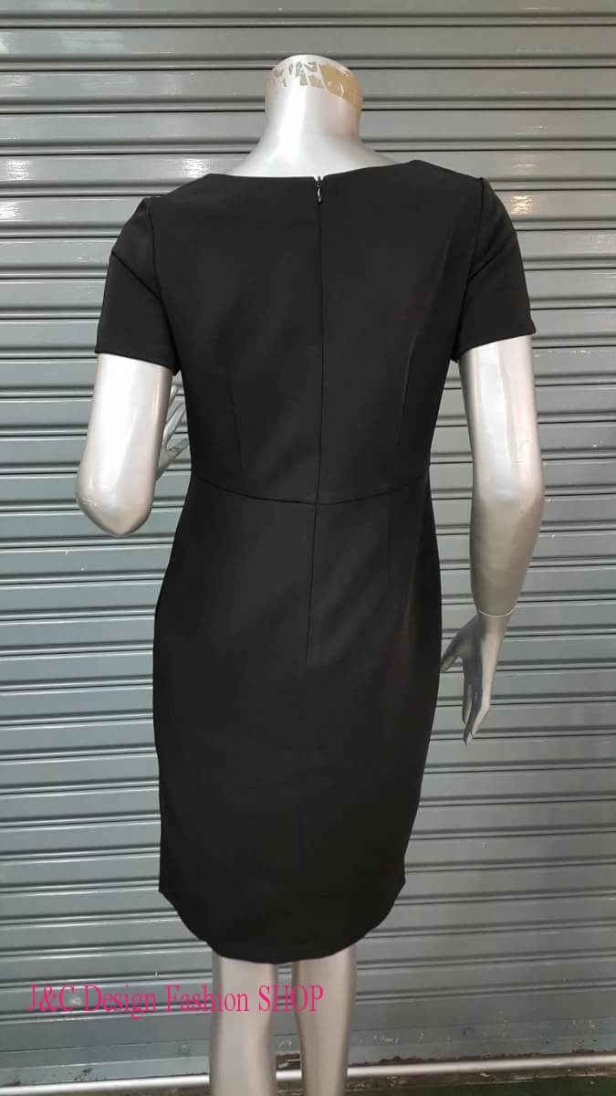 เดรสสีดำสไตน์เกาหลี ชุดแซกสีดำแต่งซีฟงานผ้านำเข้า ชุดผ้าไทยผ้าพื้นเมืองสีดำ