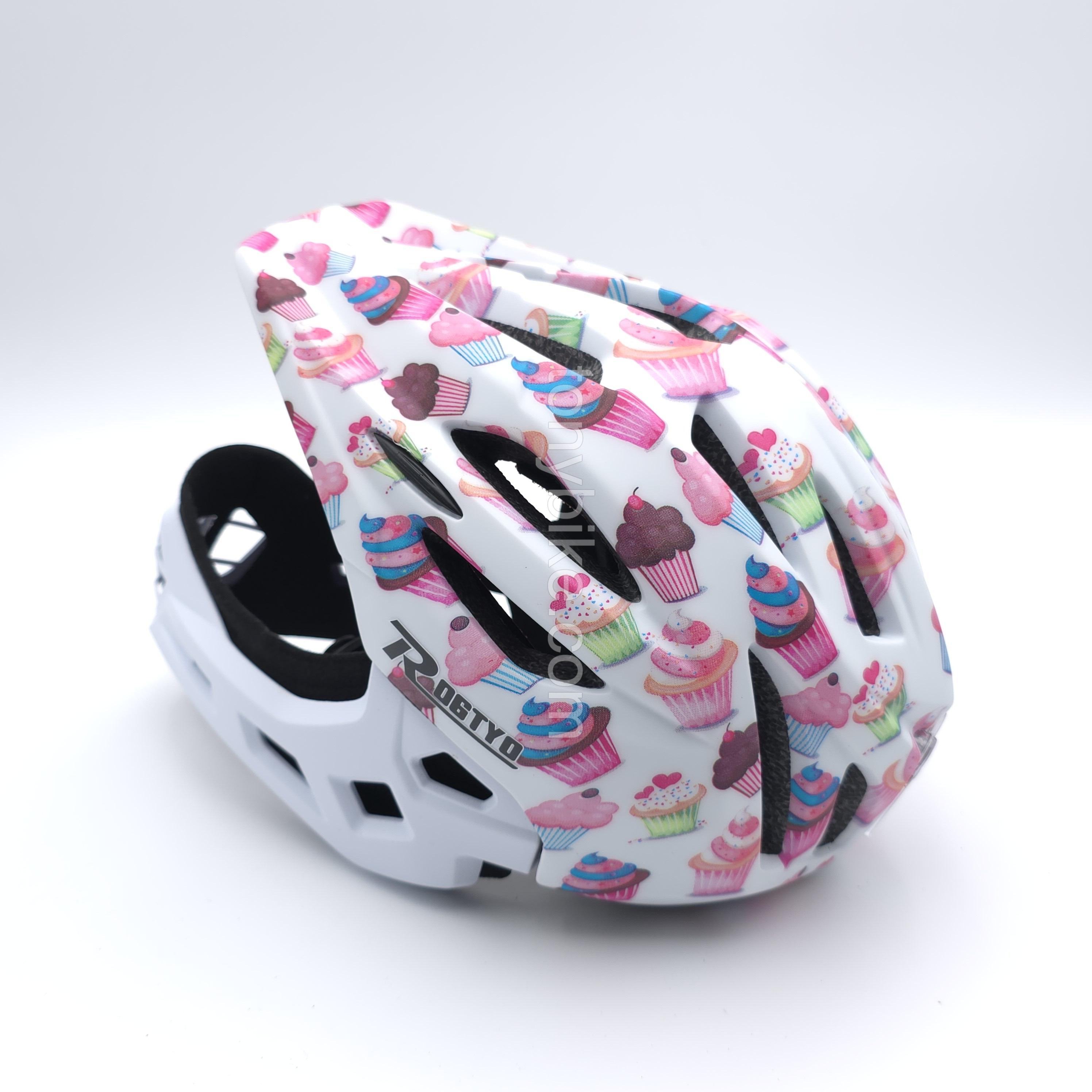 หมวกจักรยานเด็ก เต็มใบ สีขาว ลายขนม 46-53 ซม.