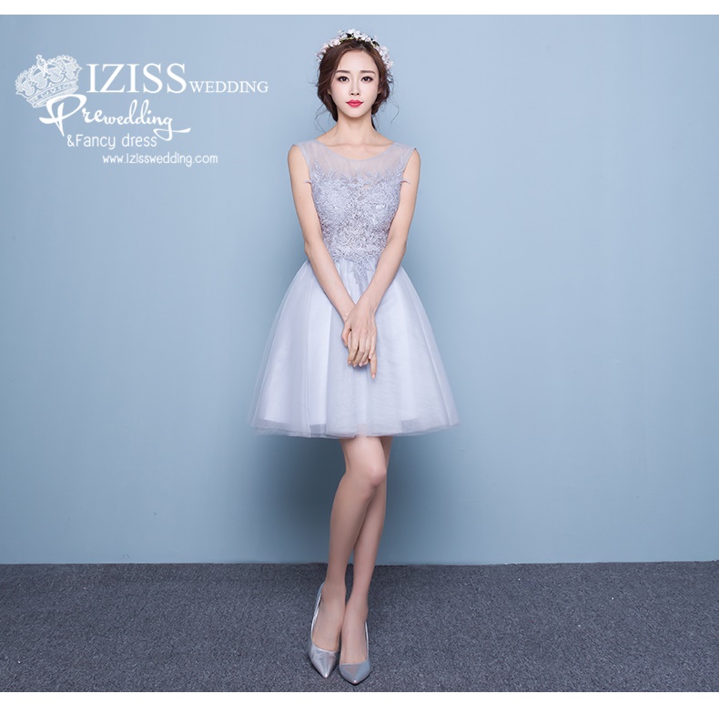 DS009 - **Pre order**ชุดราตรีหรู เดรสสั้นออกงาน (short dresses) ชุดไปงานแต่งงานสวยๆ ชุดยกน้ำชา "ธีมสีเทา"
