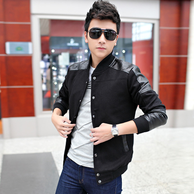 เสื้อแจ๊กเก็ตผู้ชาย พร้อมส่ง สีดำ แขนแต่งหนัง บ่าแต่งหนัง แขนจั๊ม เอวจั๊ม กระดุมหน้า