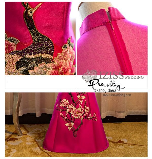 PW507 - **พรีออเดอร์** ชุดกี่เพ้าสีแดงเปิดไหล่ ชุดยกน้ำชา ชุดคู่ถ่ายพรีเวดดิ้ง (prewedding dress) & ชุดแต่งงานแฟนซี (Fancy wedding dress)ชายหญิง "ธีมสีแดง"