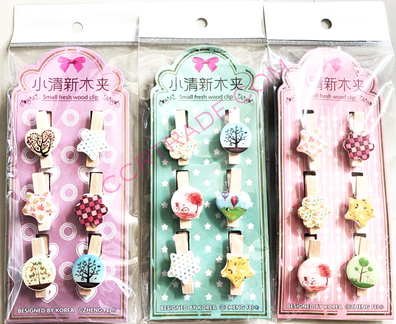 ไม้หนีบรูปเกาหลี 6 ชิ้น+เชือก 18 ชิ้นกล่อง 25.5 ซม.