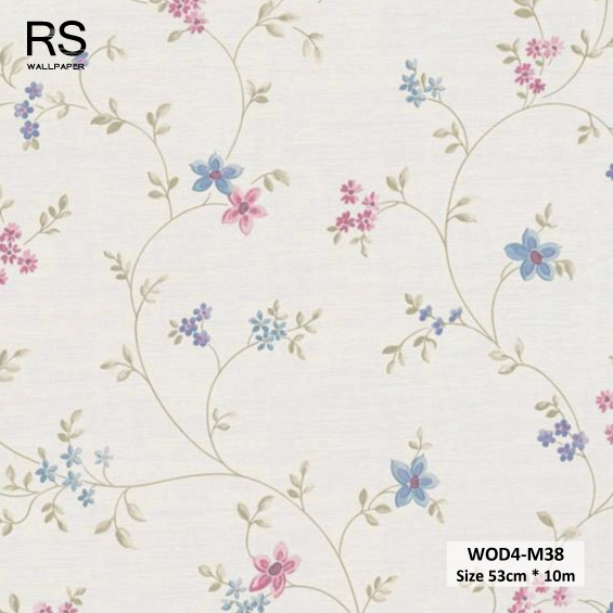 วอลเปเปอร์ลายดอกไม้สีชมพูฟ้า พื้นสีครีม WOD4-M38