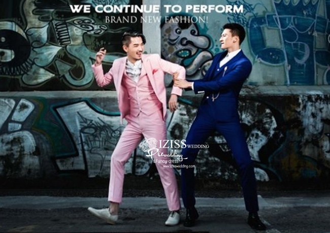 PW419- **พร้อมส่งชุดผู้ชายสีน้ำเงิน และชุดสีชมพู**ชุดคู่ถ่ายพรีเวดดิ้ง (prewedding dress) & ชุดแต่งงานแฟนซี (Fancy wedding dress)ชายหญิง "ธีมสีน้ำเงิน ชมพู"