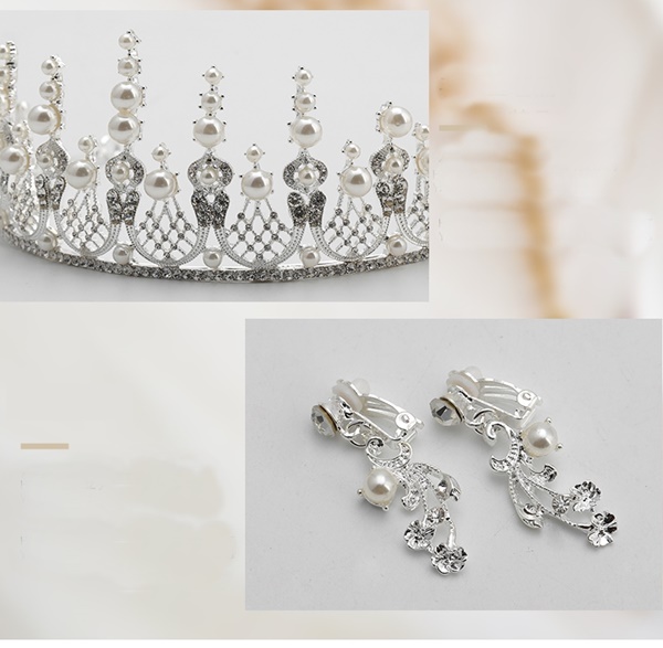 AC001 **พรีออเดอร์**เทียร่า มงกุฎเพชร ต่างหู สร้อยคอเจ้าสาว ชุดเครื่องประดับเจ้าสาวสวยหรูดุจเจ้าหญิง