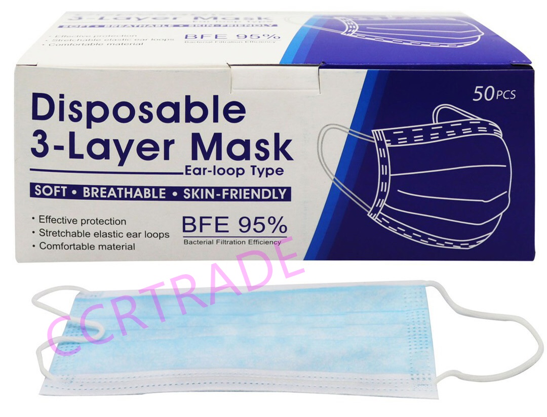 หน้ากากอนามัยฟ้า 50 ชิ้นกล่อง Freesize(1x6)