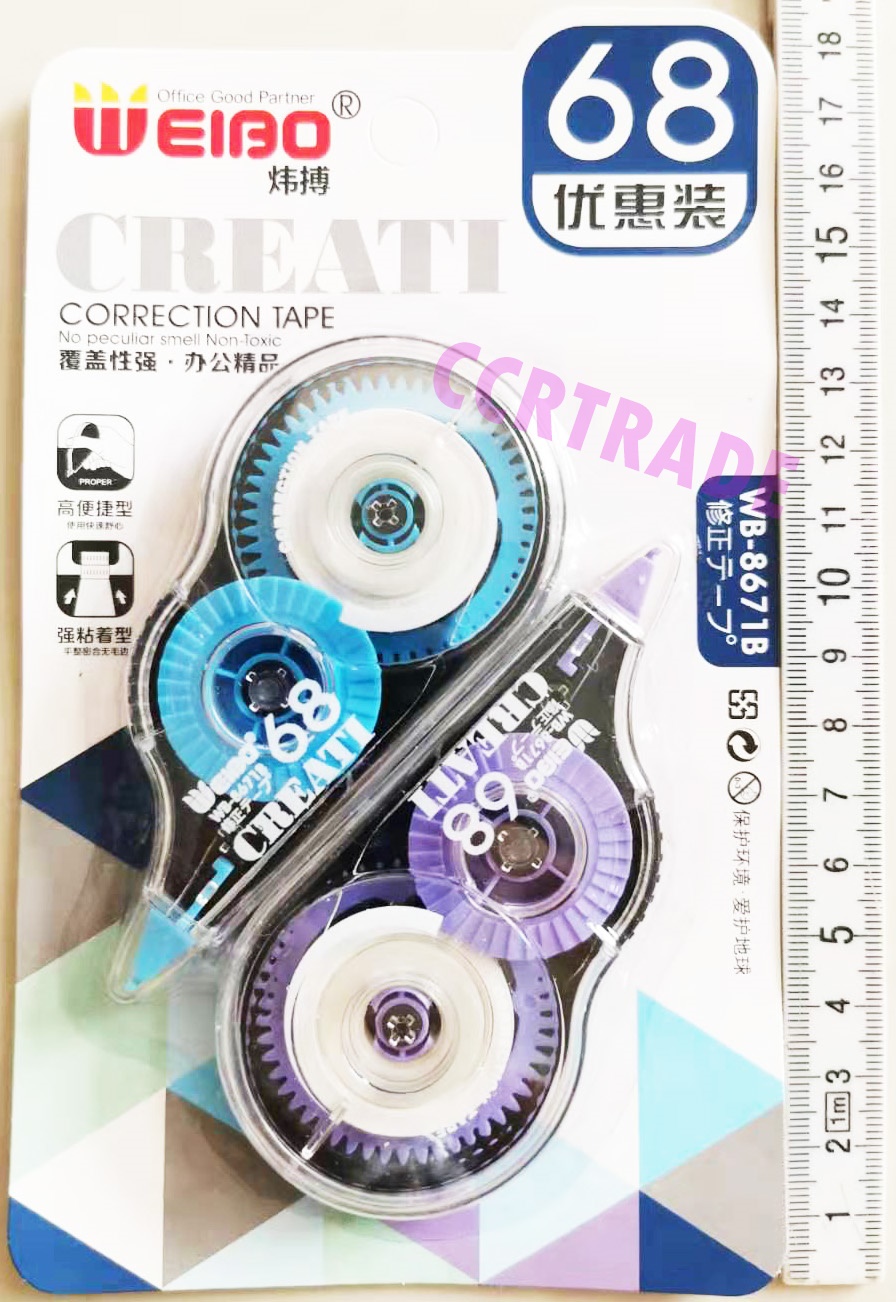 เทปลบคำผิดสีใส 34 ม. 2 ชิ้นแผง 18.5 ซม.