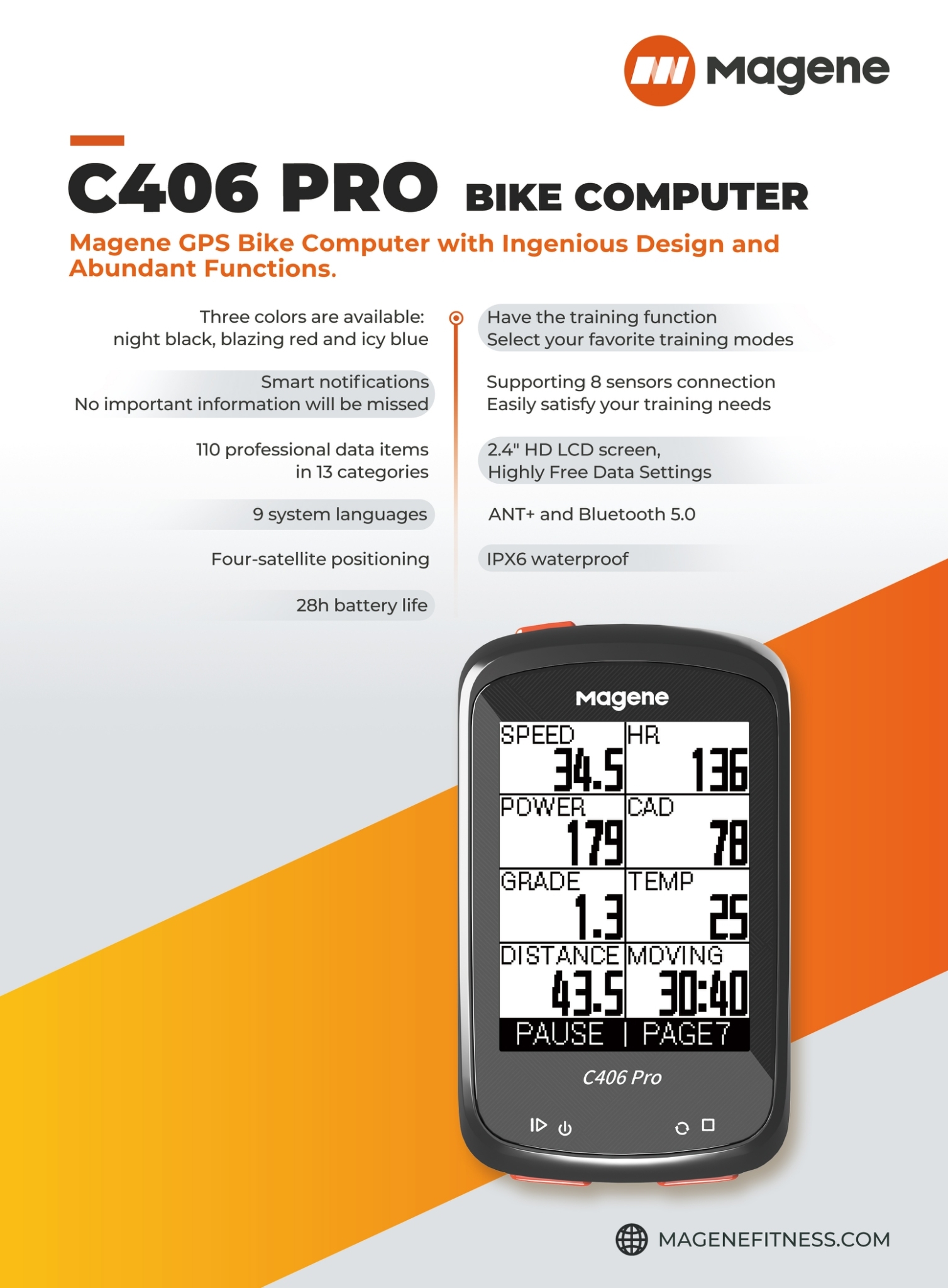 MAGENE : C406 Pro ไมล์ GPS พร้อมระบบนำทาง ฐานบาร์ฟลาย