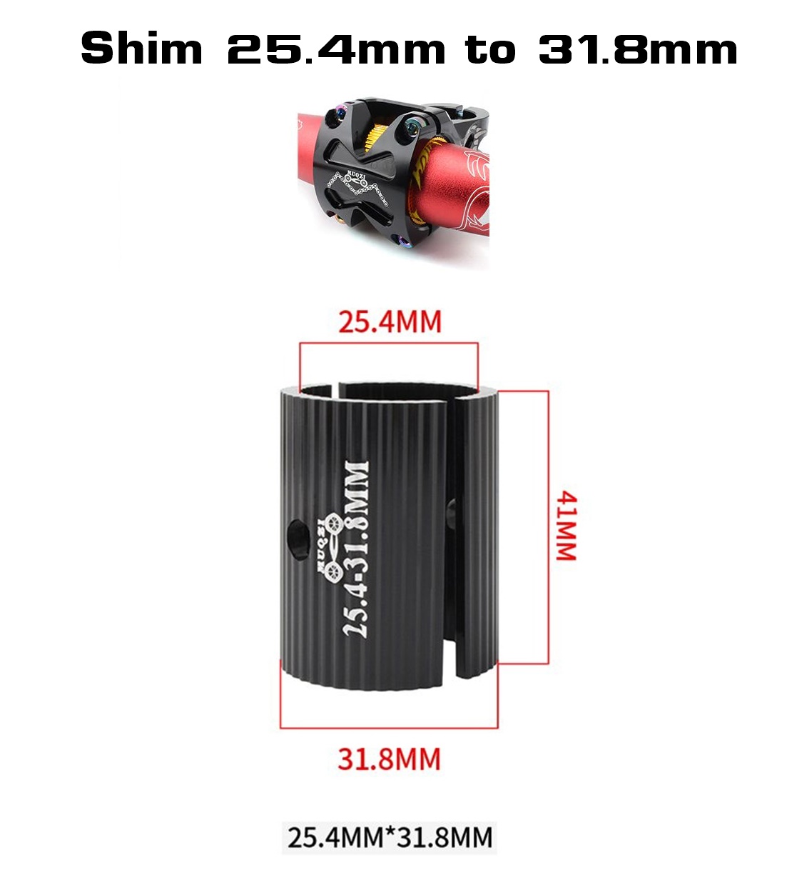 Adapter แปลงแฮนด์จาก 25.4 เป็น 31.8 สำหรับแฮนด์จักรยาน MUQZI สีดำ