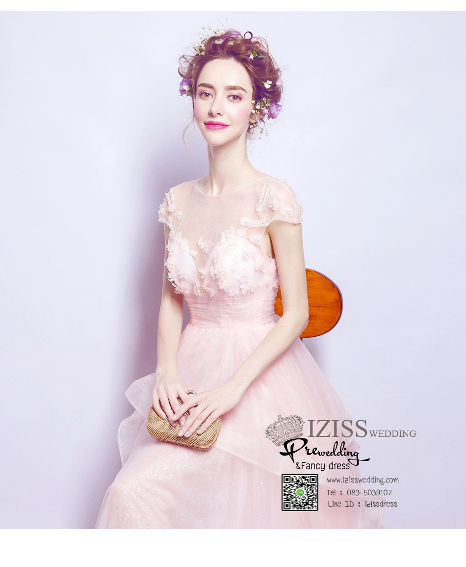 DL003 - **Pre order** ชุดราตรี เดรสยาวออกงาน (Evening dresses) ชุดไปงานแต่งงานสวยๆ "ธีมสีส้มโอโรส"