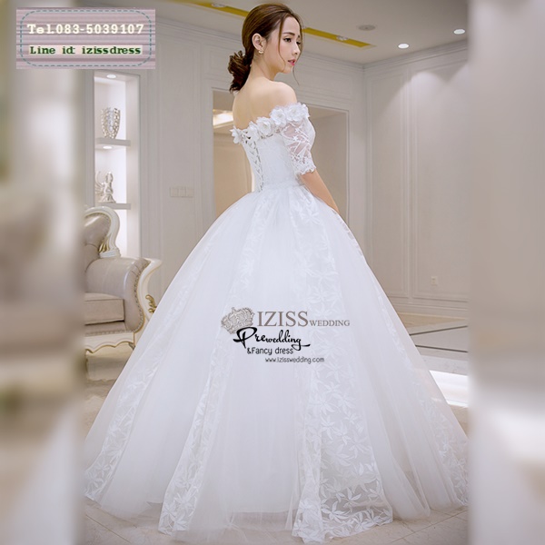 BR251 **พรีออเดอร์**ชุดแต่งงาน&ชุดเจ้าสาวแบบยาวสีขาวเกรดพรีเมี่ยม เปิดไหล่ มีแขน หรูหราน่ารัก สวยโดดเด่นไม่ซ้ำใคร