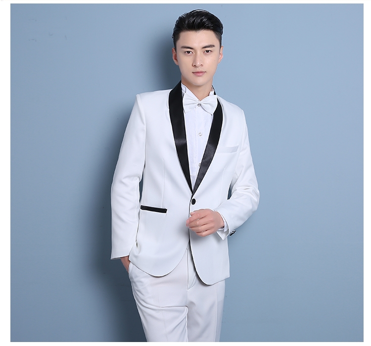 ST129- **พรีออเดอร์**สูทผู้ชายสีขาวสลับดำ สูทสีดำสลับขาว แขนยาว พร้อมกางเกง ชุดสูทเจ้าบ่าว สูทแฟนซี ถ่ายพรีเวดดิ้ง & ชุดแต่งงานแฟนซี (Fancy wedding dress) สูทผู้ชายสีขาวและสีดำ