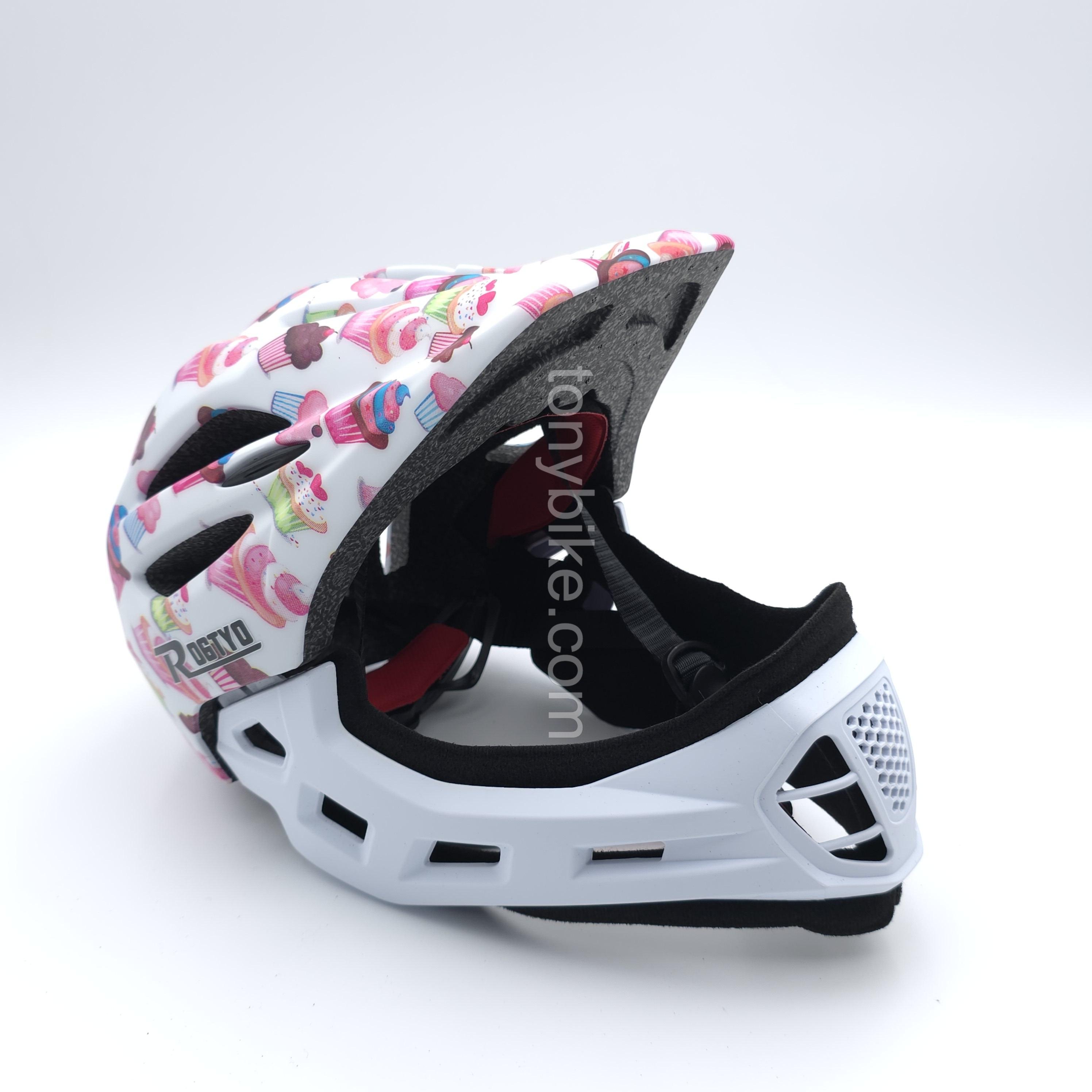 หมวกจักรยานเด็ก เต็มใบ สีขาว ลายขนม 46-53 ซม.