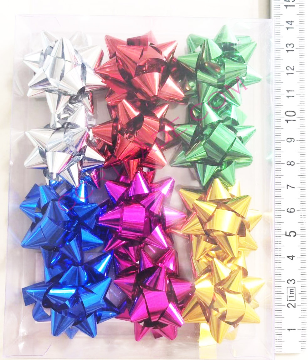 โบว์ของขวัญสีสะท้อน 12 ชิ้นกล่อง 15 ซม.