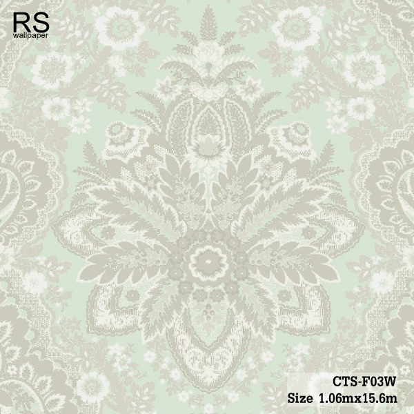 วอลเปเปอร์ ลายหลุยส์คลาสสิคก พื้นสีอมเขียวอ่อน CTS-F03W
