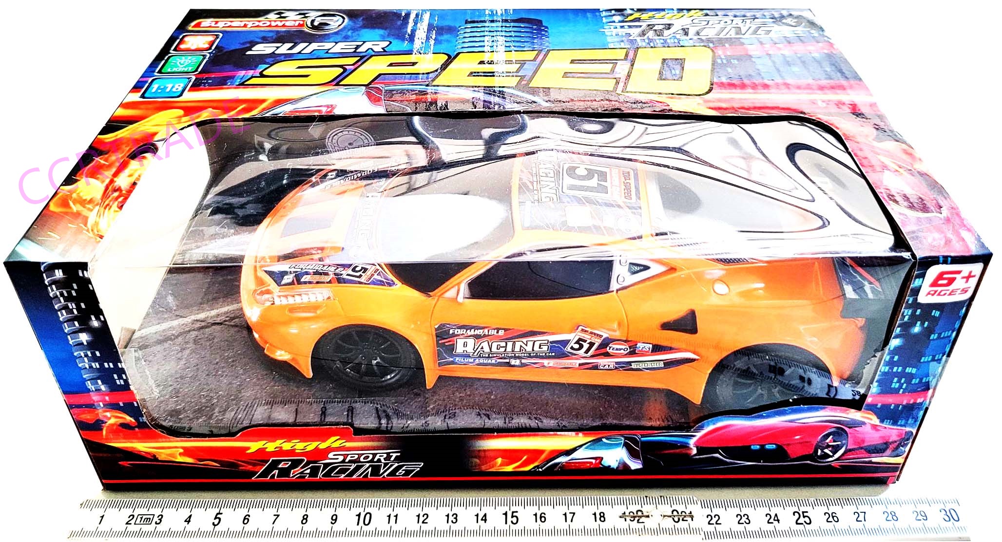 รถแข่งแรลลี่สีสดบังคับ+รีโมทไร้สาย มีไฟหน้ากล่อง 17x28.5 ซม.(1x3)