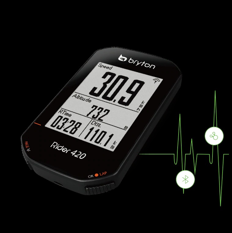 ไมล์วัดความเร็วจักรยาน แบบ GPS Bryton Rider 420E 420T พร้อมชุดวัดรอบขาและหัวใจ
