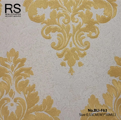 วอลเปเปอร์ ลายหลุยส์สีเหลืองทอง พื้นสีน้ำตาลอ่อน BLI-F63