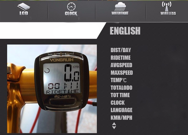 ไมล์จักรยาน ไมล์ไร้สาย วัดความเร็วจักรยาน YONGRUIH รุ่น BC-NB มีไฟในตัว