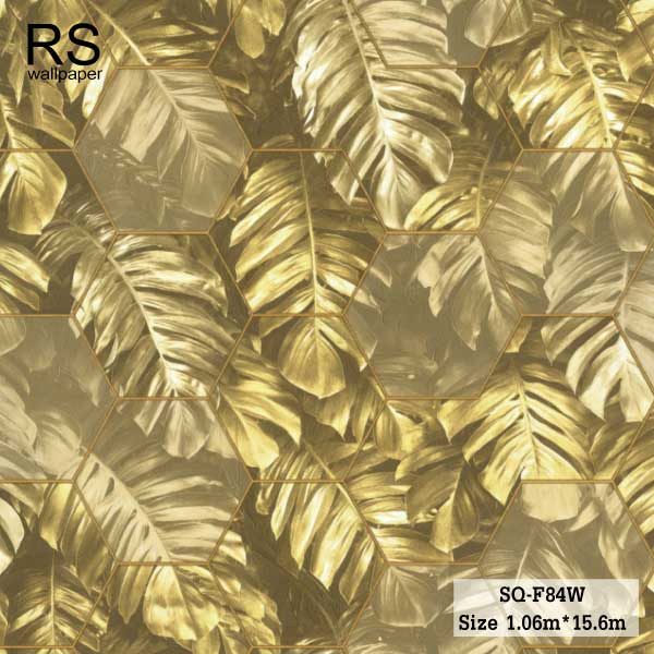 วอลเปเปอร์ ลายใบไม้ ตัดเส้นสีทอง SQ-F84W