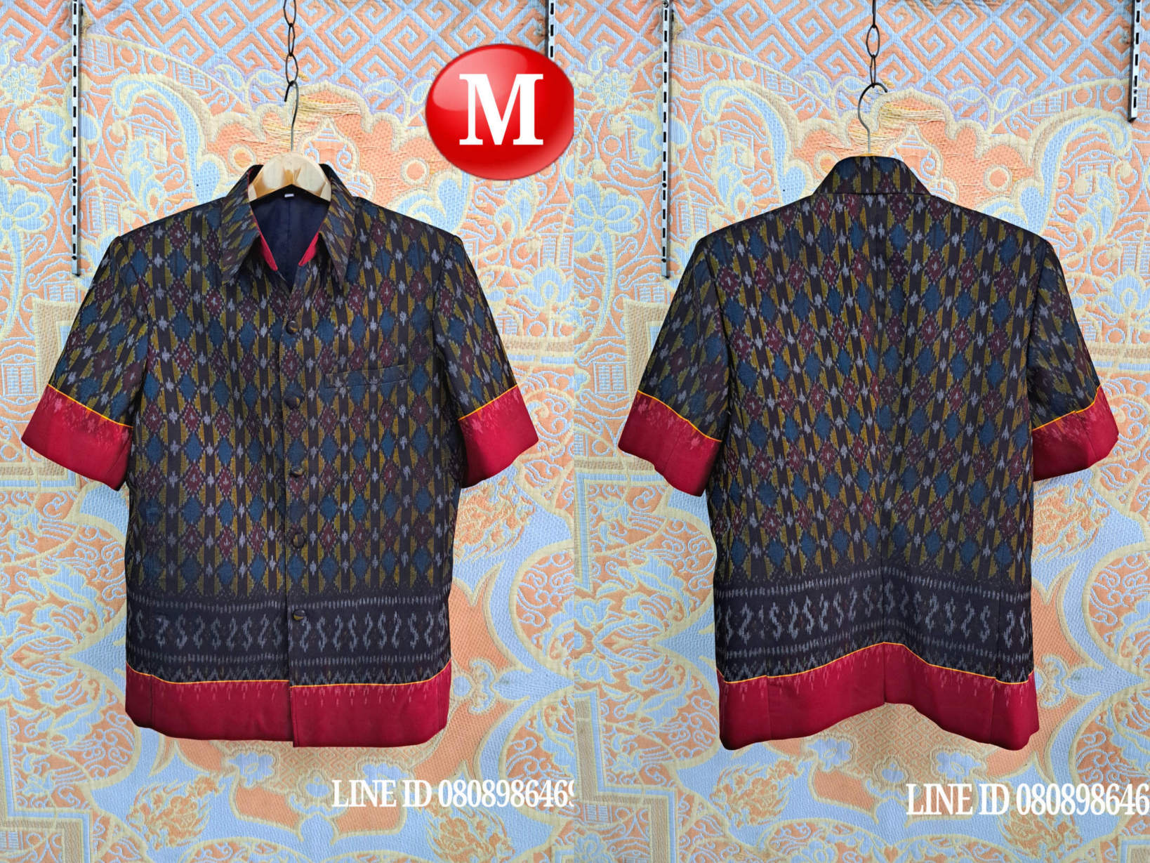เสื้อสูทชายฝ้ายแท้มัดหมี่ตีนแดงทอมือ เสื้อสูทชายฝ้ายแท้ สูทผ้าไทยชาย ซาฟารีผ้าไทยชาย สูทผ้าฝ้ายมัดหมี่ตีนแดง