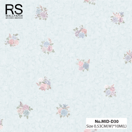 วอลเปเปอร์ ลายดอกไม้พื้นสีฟ้าอ่อน NO.MID-D30