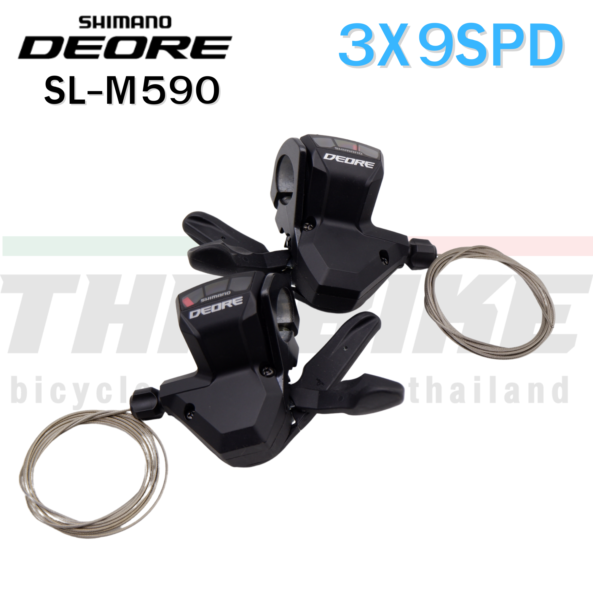 มือเกียร์จักรยาน SHIMANO DEORE, 3X9-Speed, SL-M590 ซ้าย+ขวา พร้อมสายในเกียร์
