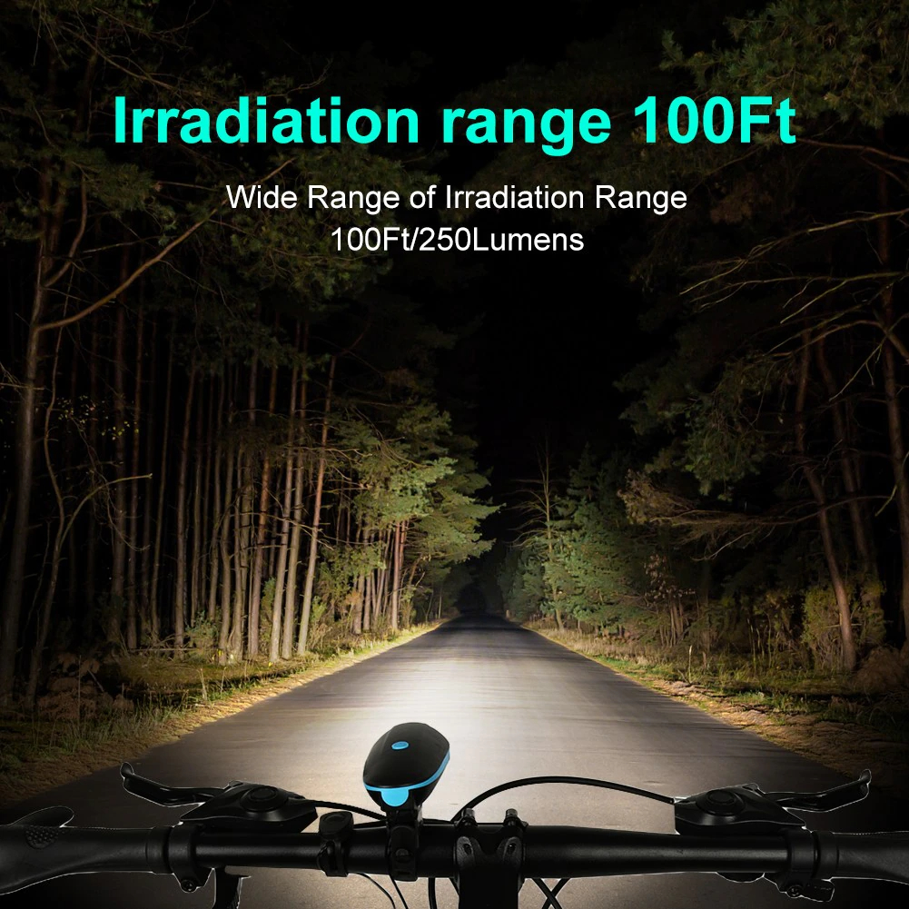 ไฟหน้าจักรยานแบบพร้อมแตรในตัว TB01 250 ลูเมนส์ Bike Light Waterproof