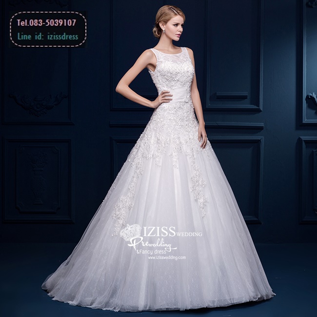 BR174 **พรีออเดอร์**ชุดแต่งงาน&ชุดเจ้าสาวแบบยาวสีขาวเกรดพรีเมี่ยม แขนกุด ซีทรูช่วงเนินอกด้วยผ้าตาข่ายโปร่งตกแต่งลูกไม้สวยหวาน ช่วงเอวแทร็ปผ้าให้ดูผอมเพรียว หรูหราน่ารัก สวยโดดเด่นไม่ซ้ำใคร