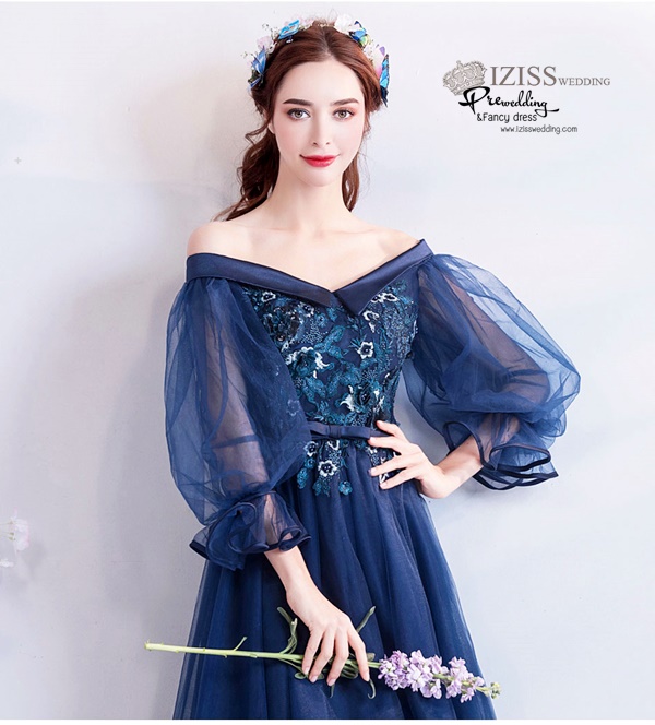 DL071 - **พรีออเดอร์** ชุดราตรี เดรสยาวออกงาน (Night party dresses) ชุดไปงานแต่งงานสวยๆ "ธีมสีกรมแต่งดอก 3D"