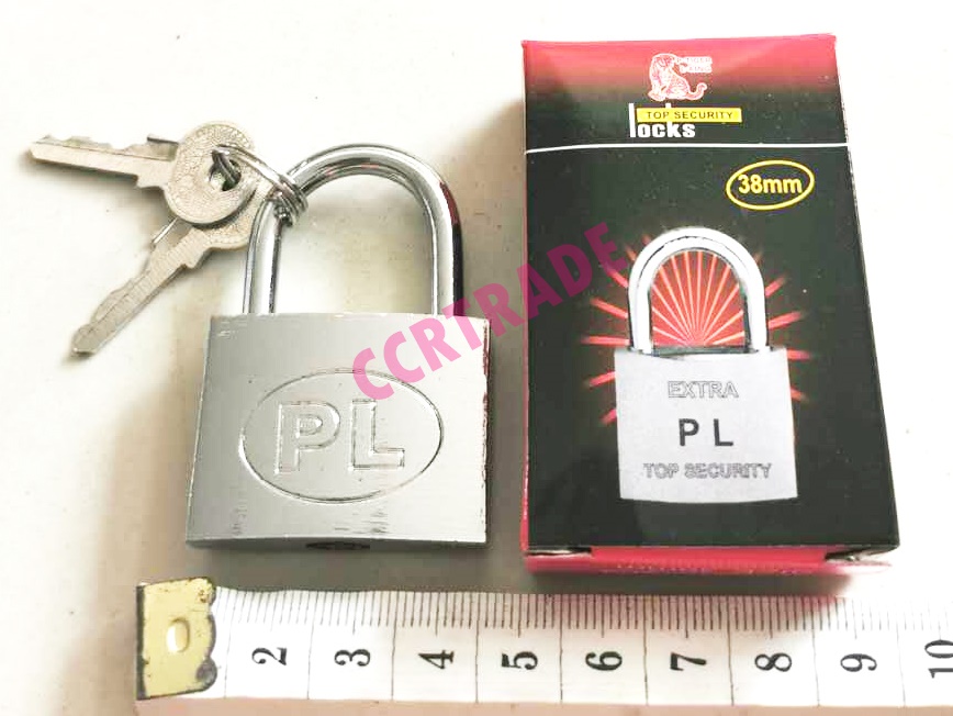 กุญแจเงิน 38 มิล+ลูกกุญแจ 2 ดอก คอสั้นกล่อง 13 ซม.