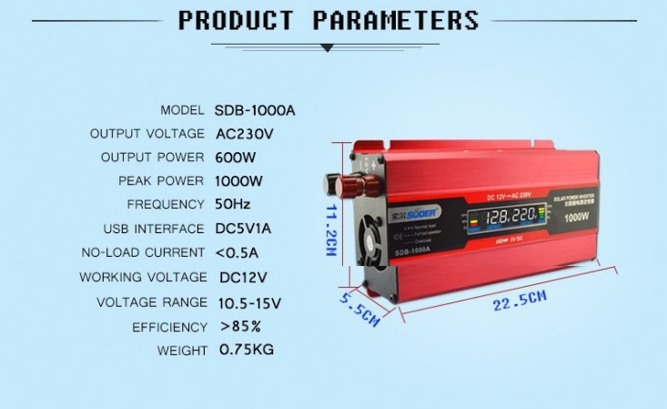 Inverter DC 12V to AC 220V 1000W Modified Sine