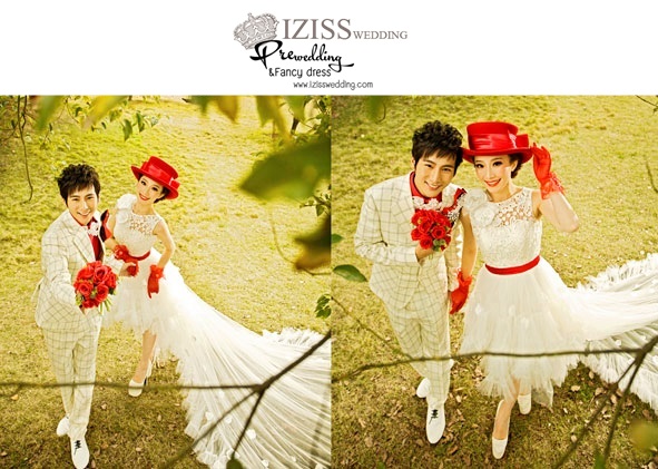 PW178 - Pre order ชุดคู่ถ่ายพรีเวดดิ้ง (prewedding dress) & ชุดแต่งงานแฟนซี (Fancy wedding dress)ชายหญิง "ธีมสีขาว-แดง"