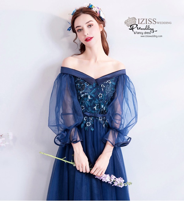 DL071 - **พรีออเดอร์** ชุดราตรี เดรสยาวออกงาน (Night party dresses) ชุดไปงานแต่งงานสวยๆ "ธีมสีกรมแต่งดอก 3D"