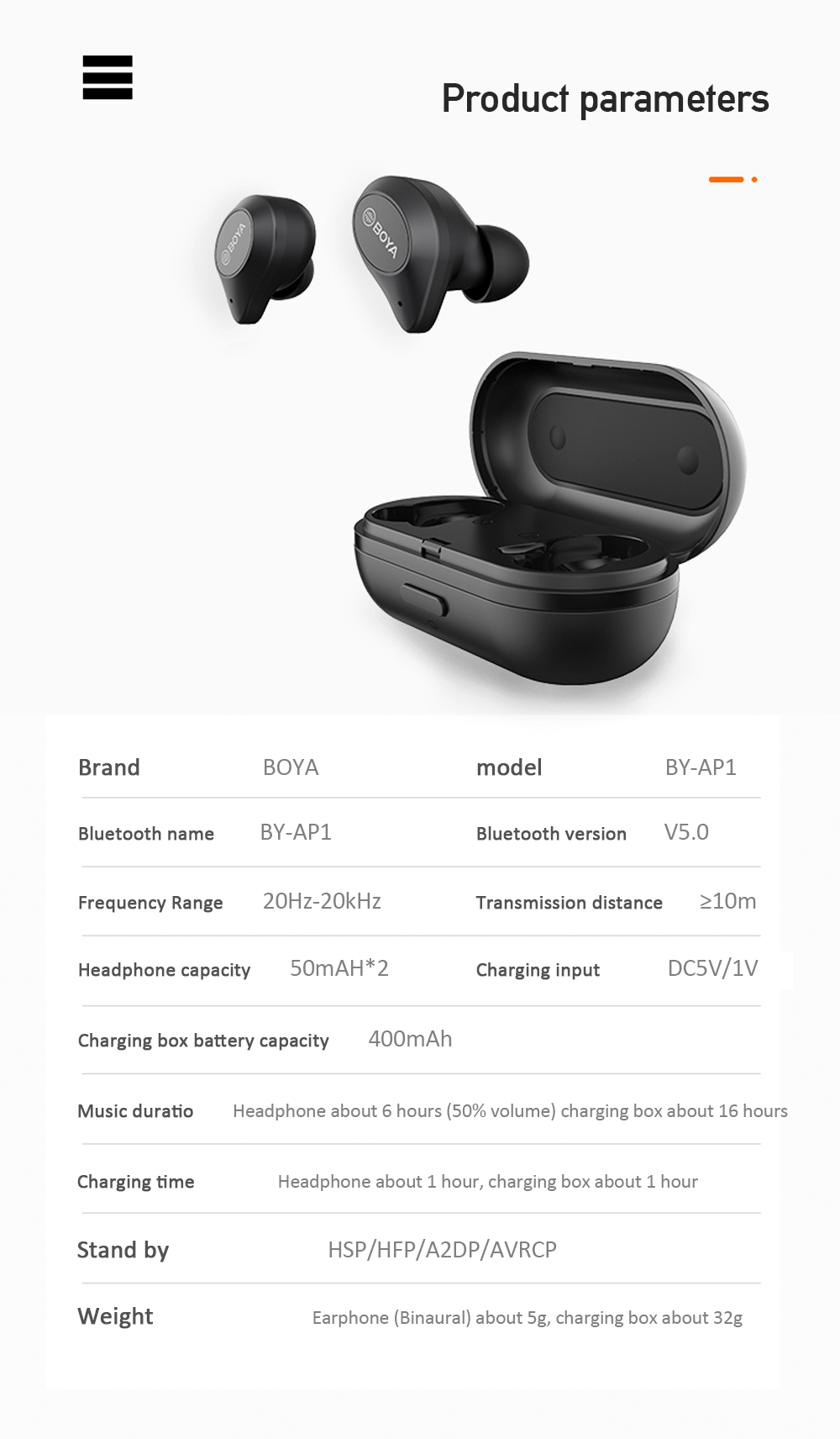 ขาย BOYA BY-AP1 หูฟัง True Wireless รองรับ Bluetooth5.0 , IPX4