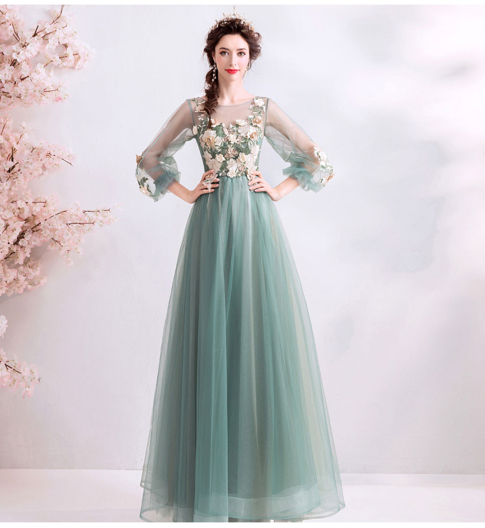 DL103 **พรีออเดอร์** ชุดออกงานสีเขียว ชุดราตรี เดรสยาวออกงาน (Night party dresses) ชุดไปงานแต่งงานสวยๆ "ธีมสีเขียว"
