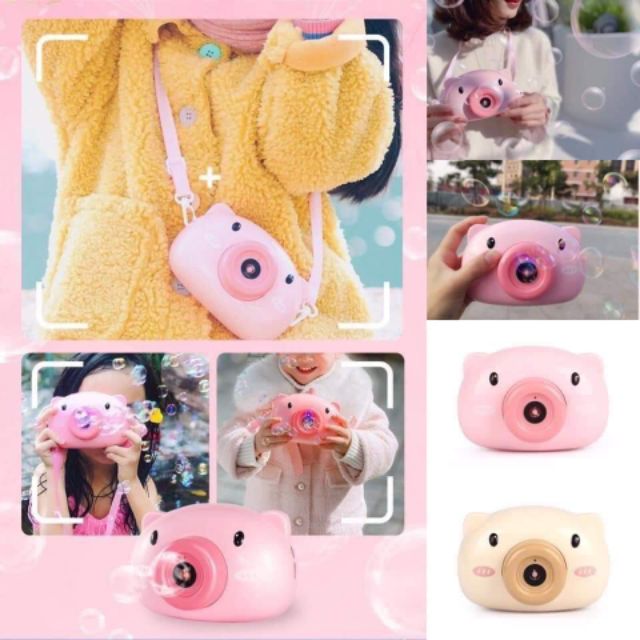 ที่เป่าฟอง หมูชมพู เป่าฟองหมู คล้องคอ