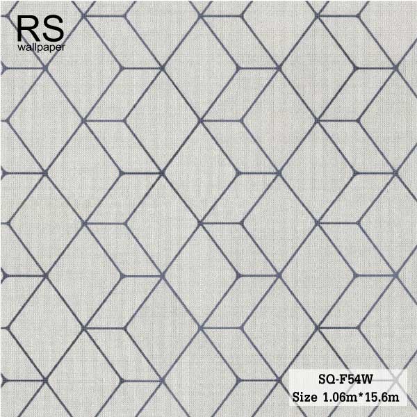 วอลเปเปอร์ สไตล์โมเดิร์น ลายลูกบาศ์ก พื้นสีเทา เส้นสีน้ำเงิน SQ-F54W