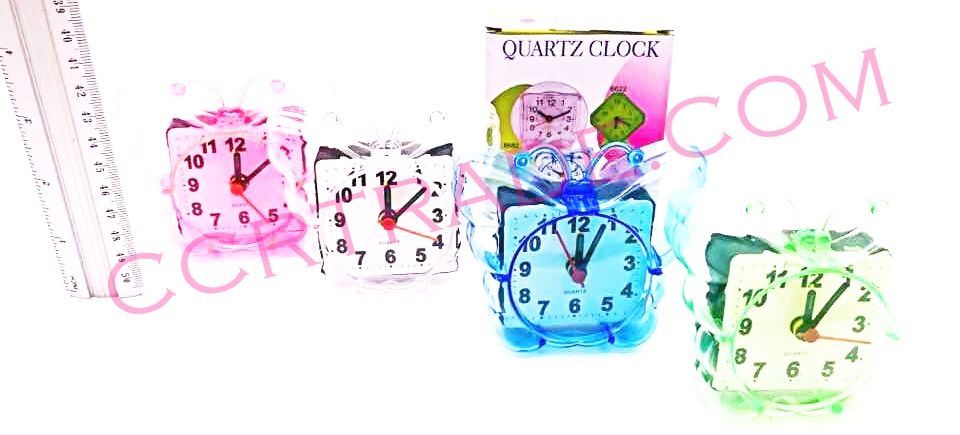 นาฬิกาปลุกสีใสกล่อง (ผีเสื้อ) 9 ซม.