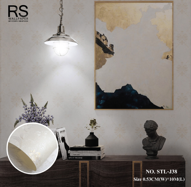 วอลเปเปอร์ ลายหลุยส์สีทองอ่อน พื้นสีครีม No.STL-J38